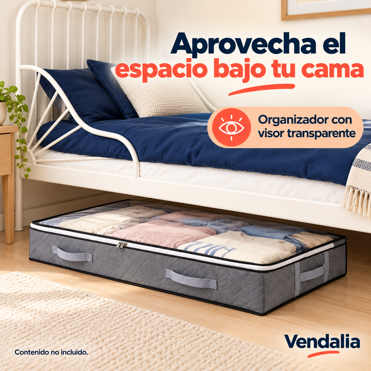 Organizador gris para debajo de la cama con tapa transparente — portada Vendalia
