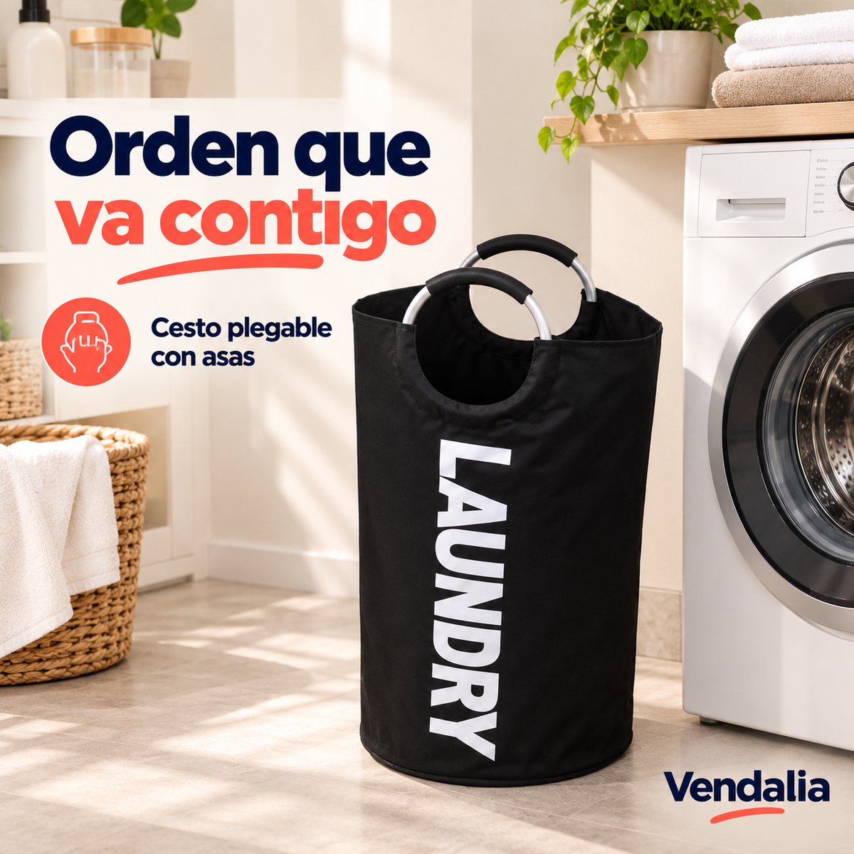 Cesto negro Laundry con asas — portada Vendalia