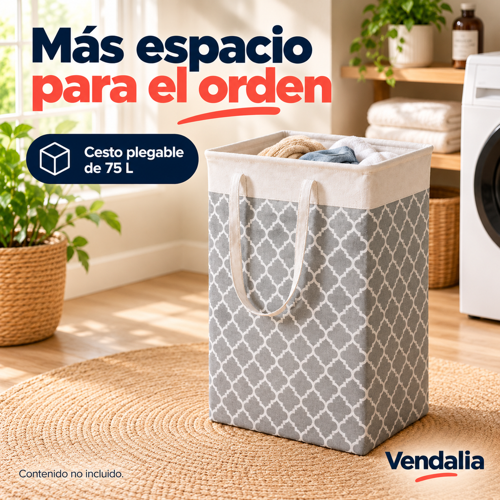 Cesto gris y blanco plegable de 75 litros — portada Vendalia