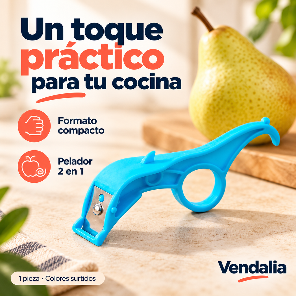 Pelador de frutas 2 en 1 — portada Vendalia — SKU 49715; colores surtidos, accesorios no incluidos
