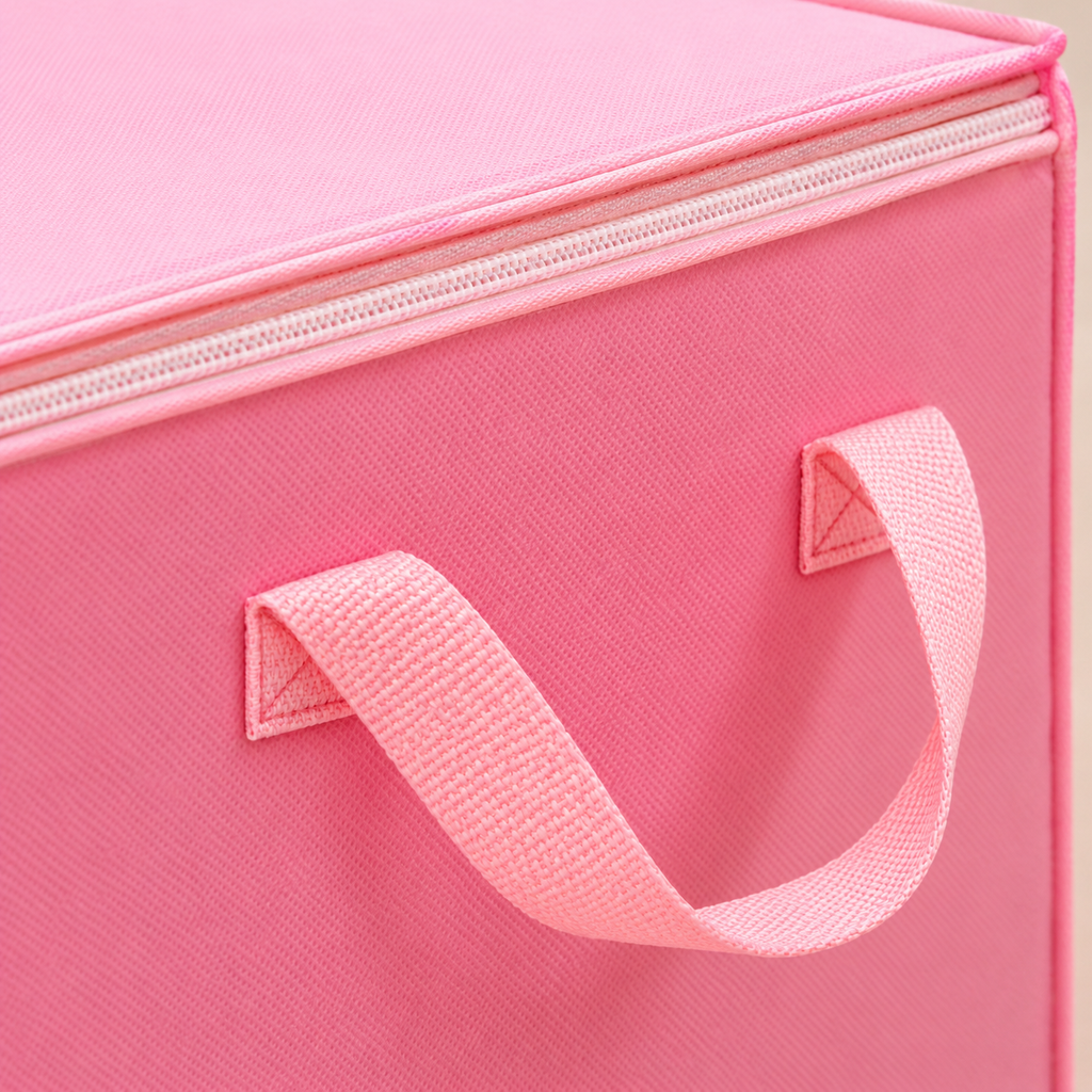 Caja organizadora rosa con conejito y tapa — detalle