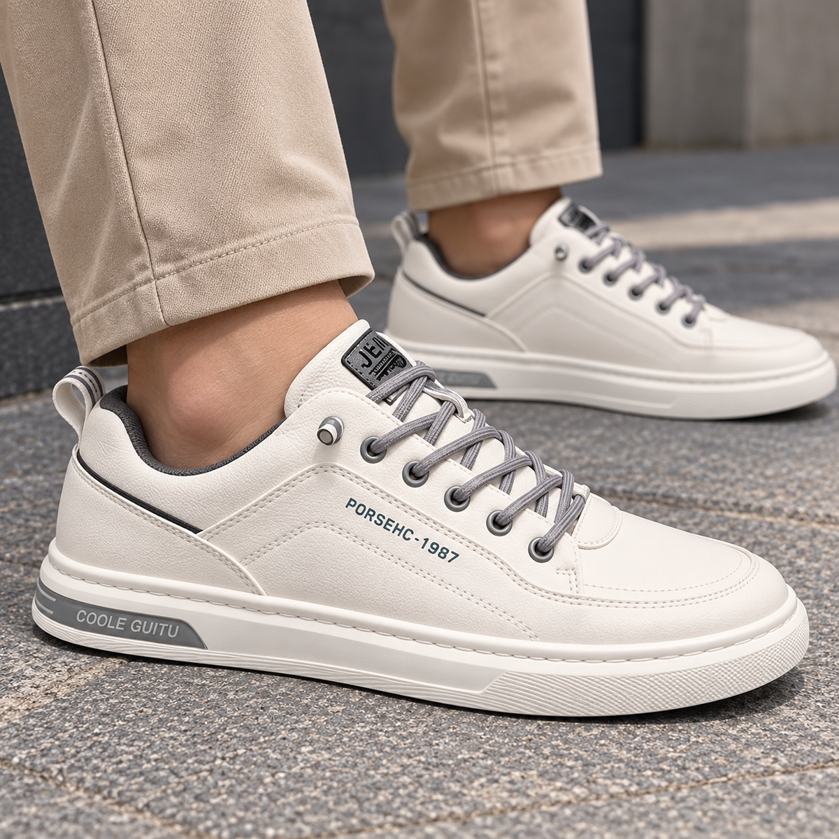 Tenis beige con gris · vista de detalle · SKU 49801