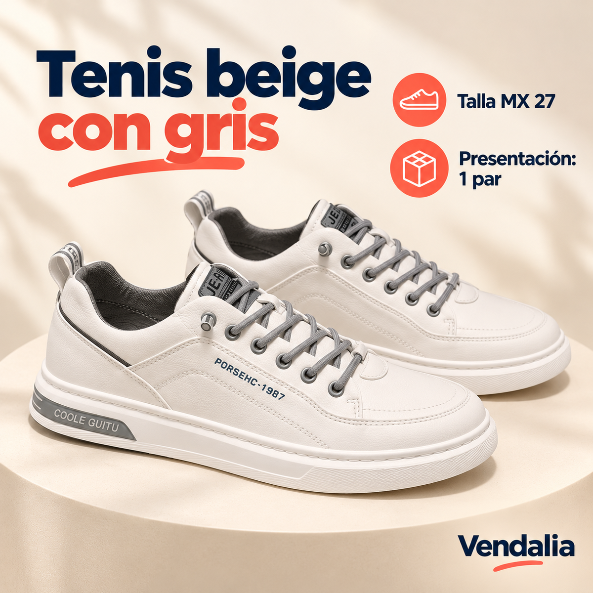 Tenis beige con gris · presentación Vendalia · SKU 49801