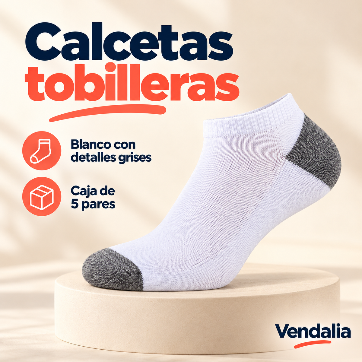 Calcetas tobilleras · presentación Vendalia · SKU 49861
