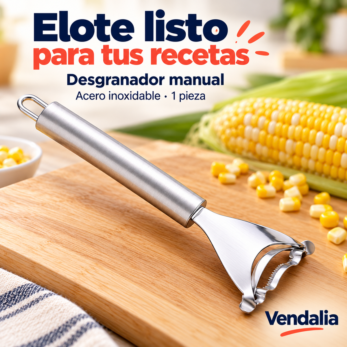 Desgranador manual de elote de acero inoxidable — una pieza — portada Vendalia