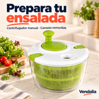 Centrifugador manual para vegetales con canasta verde removible. Vendalia.