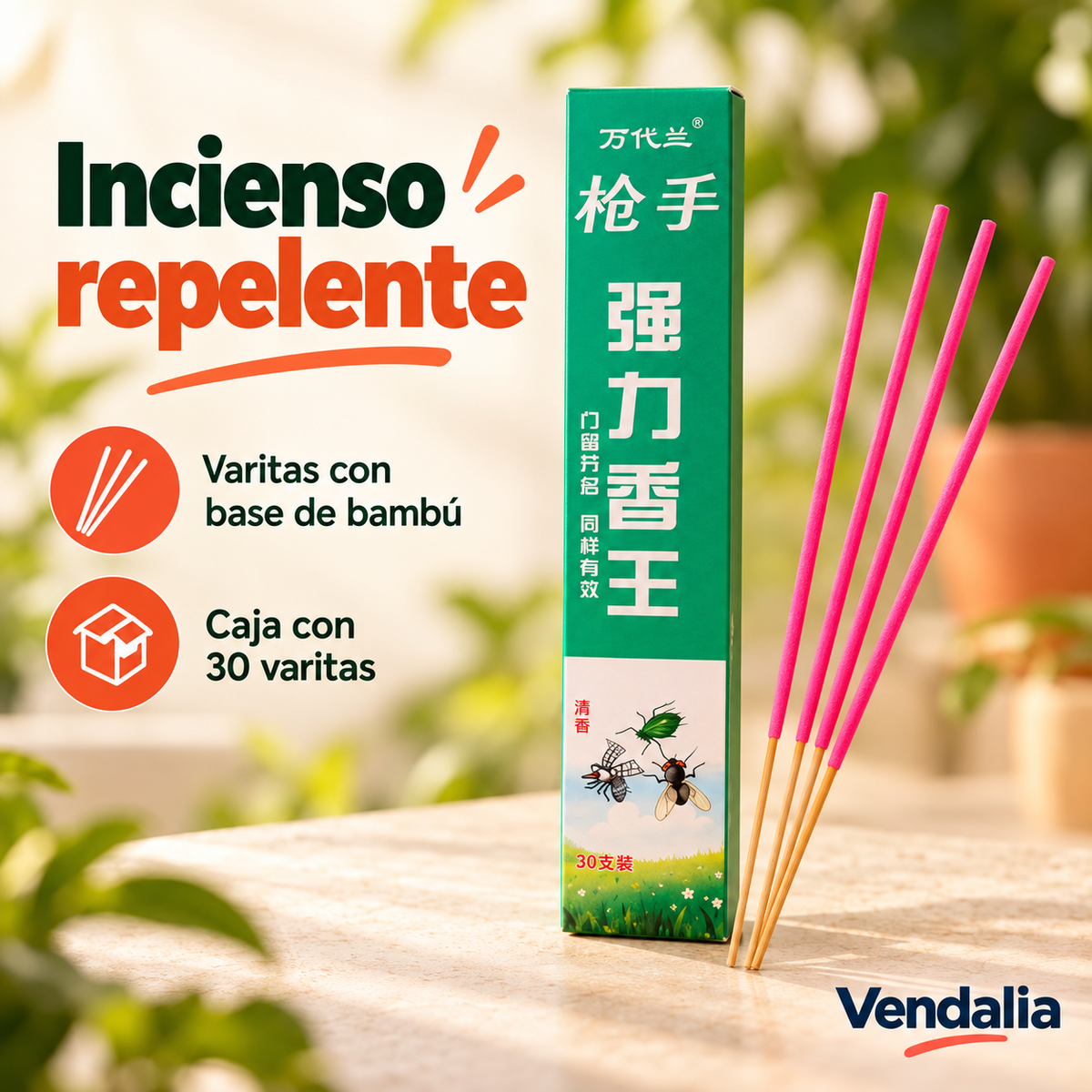 Incienso repelente · presentación Vendalia · SKU 50442