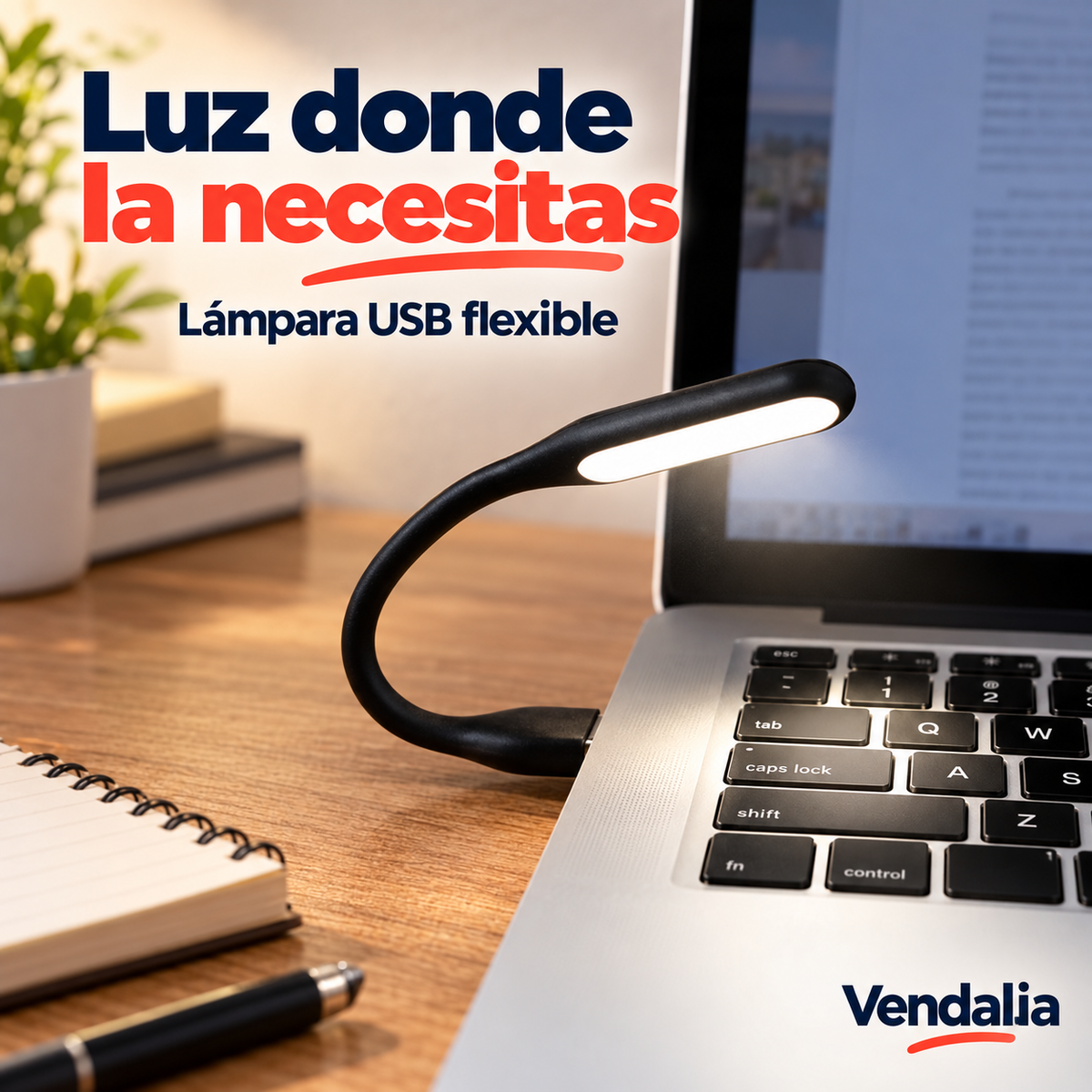 Lámpara USB flexible negra — portada Vendalia