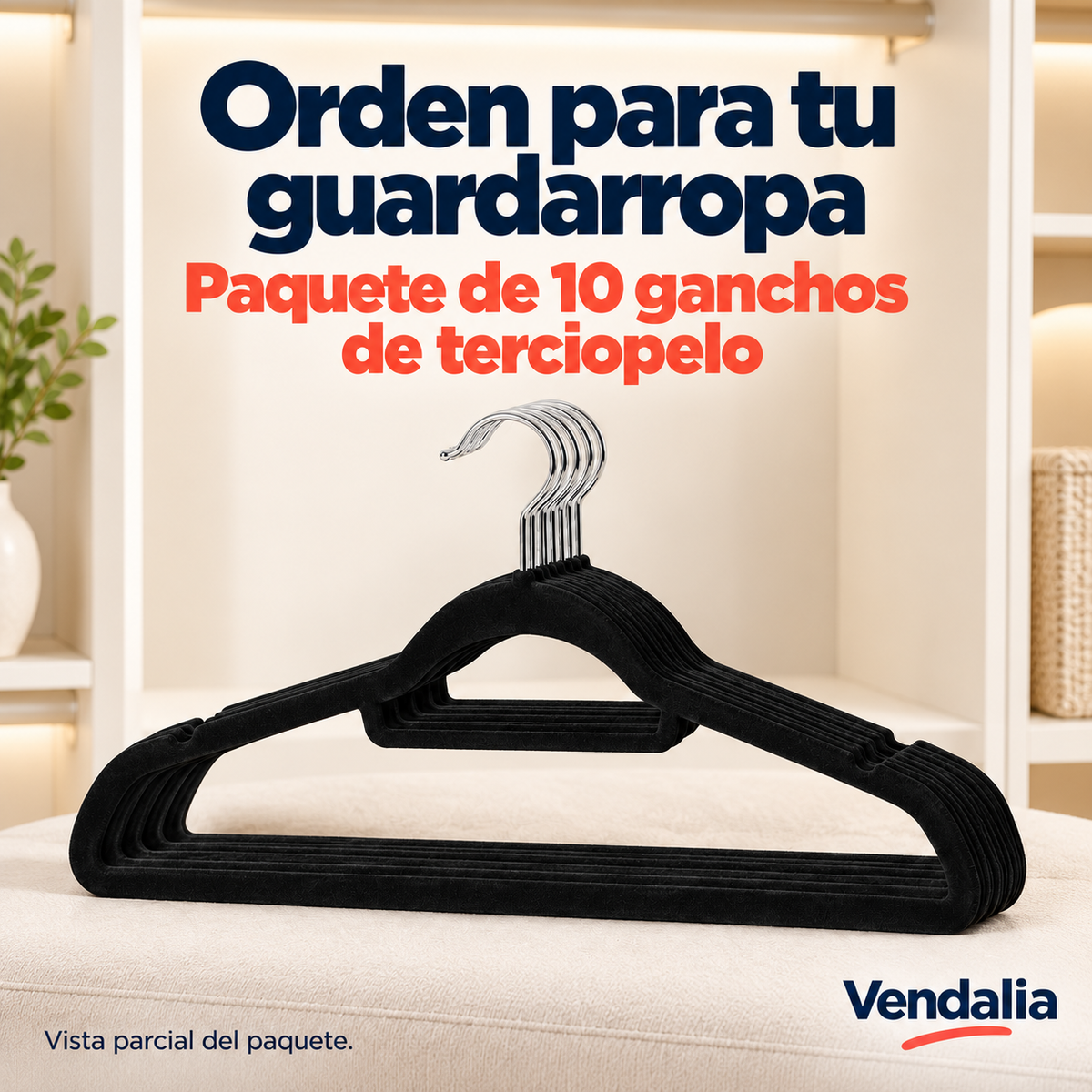 Ganchos de Terciopelo Antideslizantes · Paquete de 10 piezas · Portada Vendalia · SKU 50479