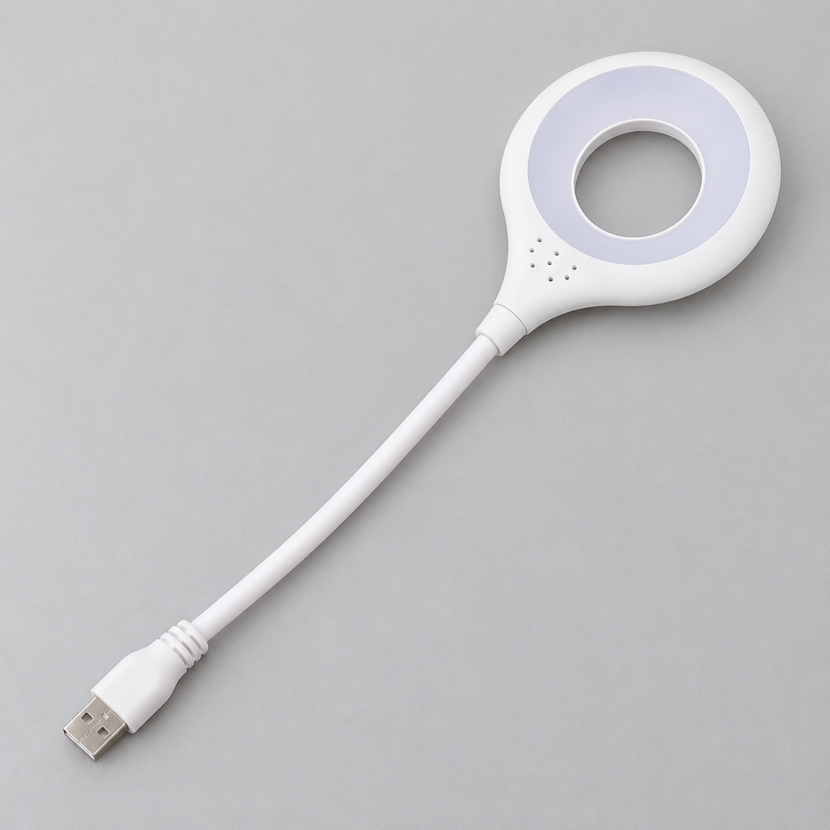 Lámpara blanca USB de anillo con cuello flexible; base no incluida — vista adicional