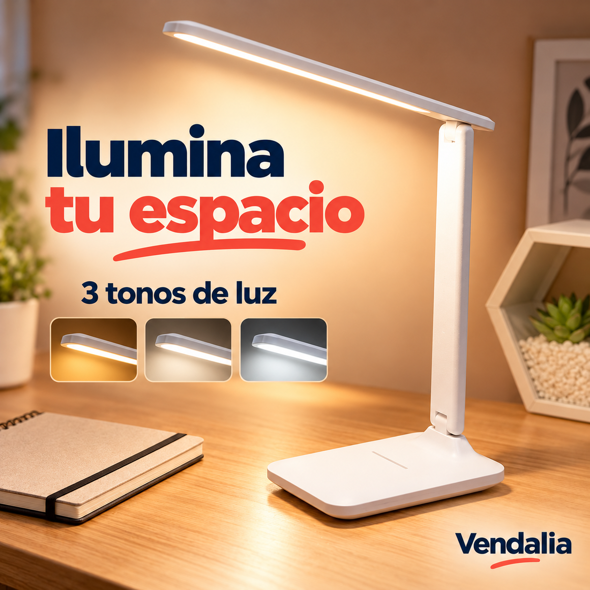Lámpara blanca de escritorio plegable — portada Vendalia