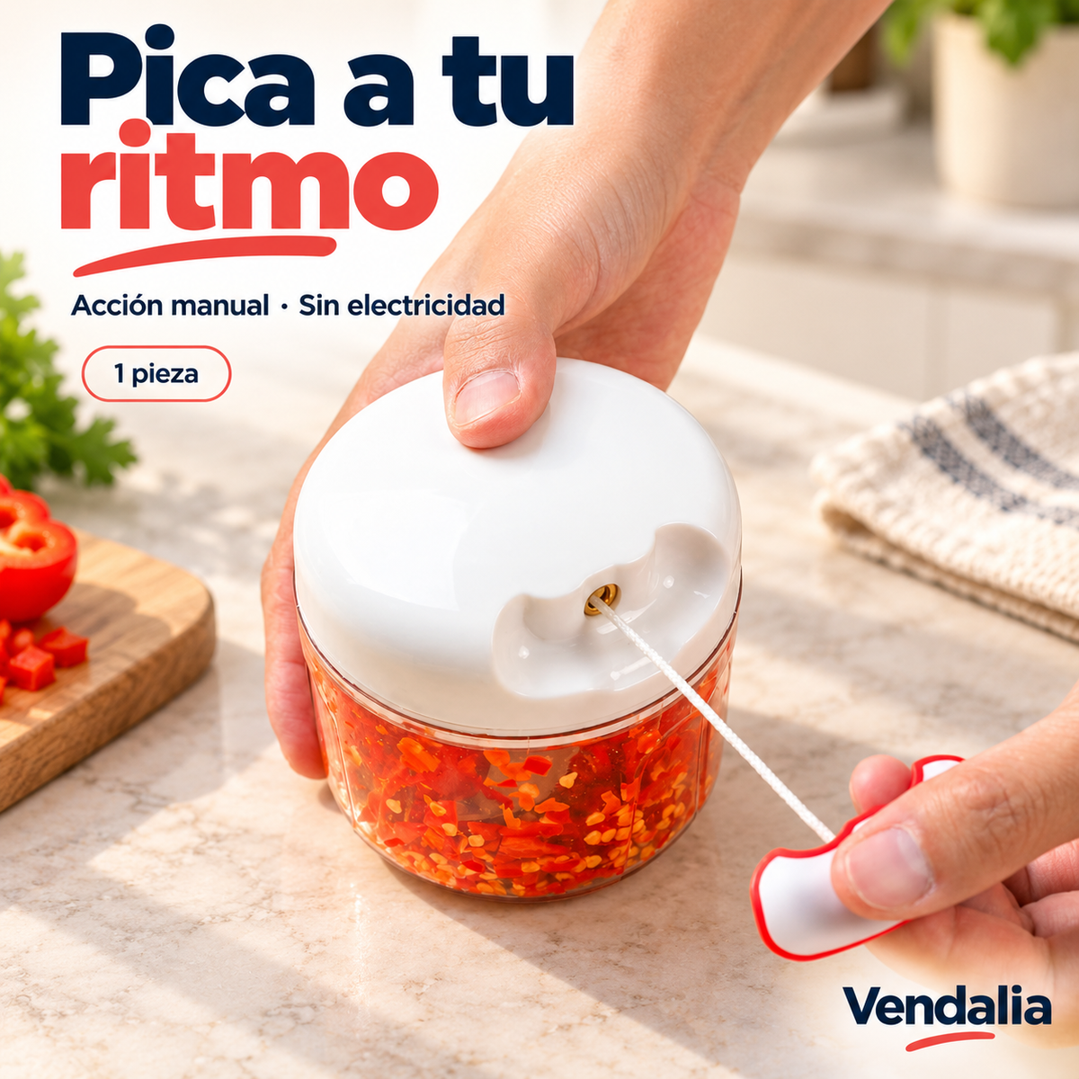 Mini trituradora manual de cuerda — presentación Vendalia