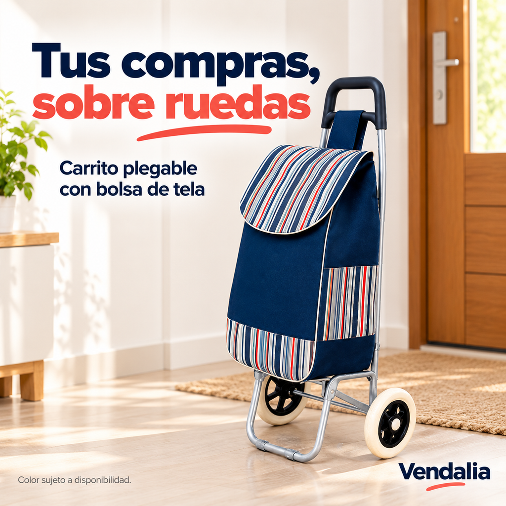 Carrito de compras con bolsa rayada — portada Vendalia