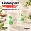 Vasos de papel de 235 ml; paquete de 50 piezas. Vendalia.