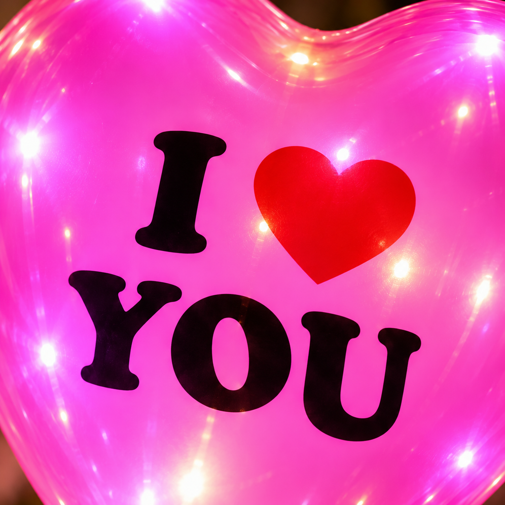 Globo LED de corazón; paquete de 50 colores surtidos — detalle