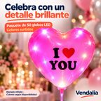 Globo LED de corazón; paquete de 50 colores surtidos — Vendalia