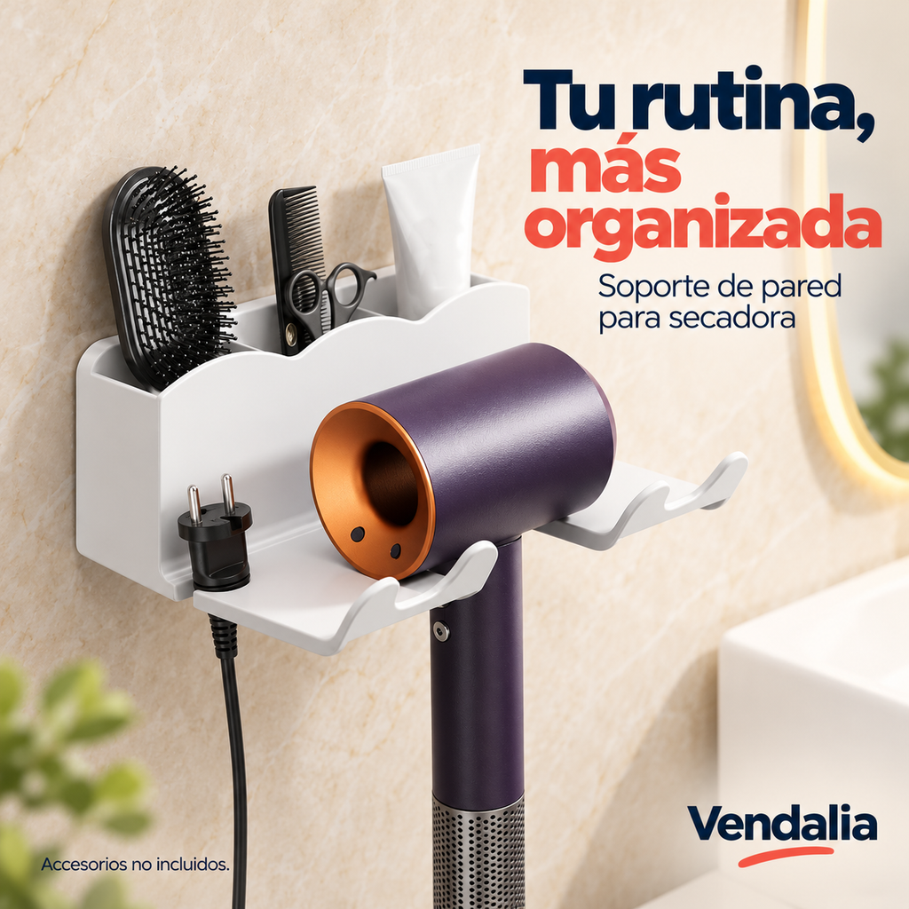Organizador blanco de pared para secadora y accesorios — portada Vendalia