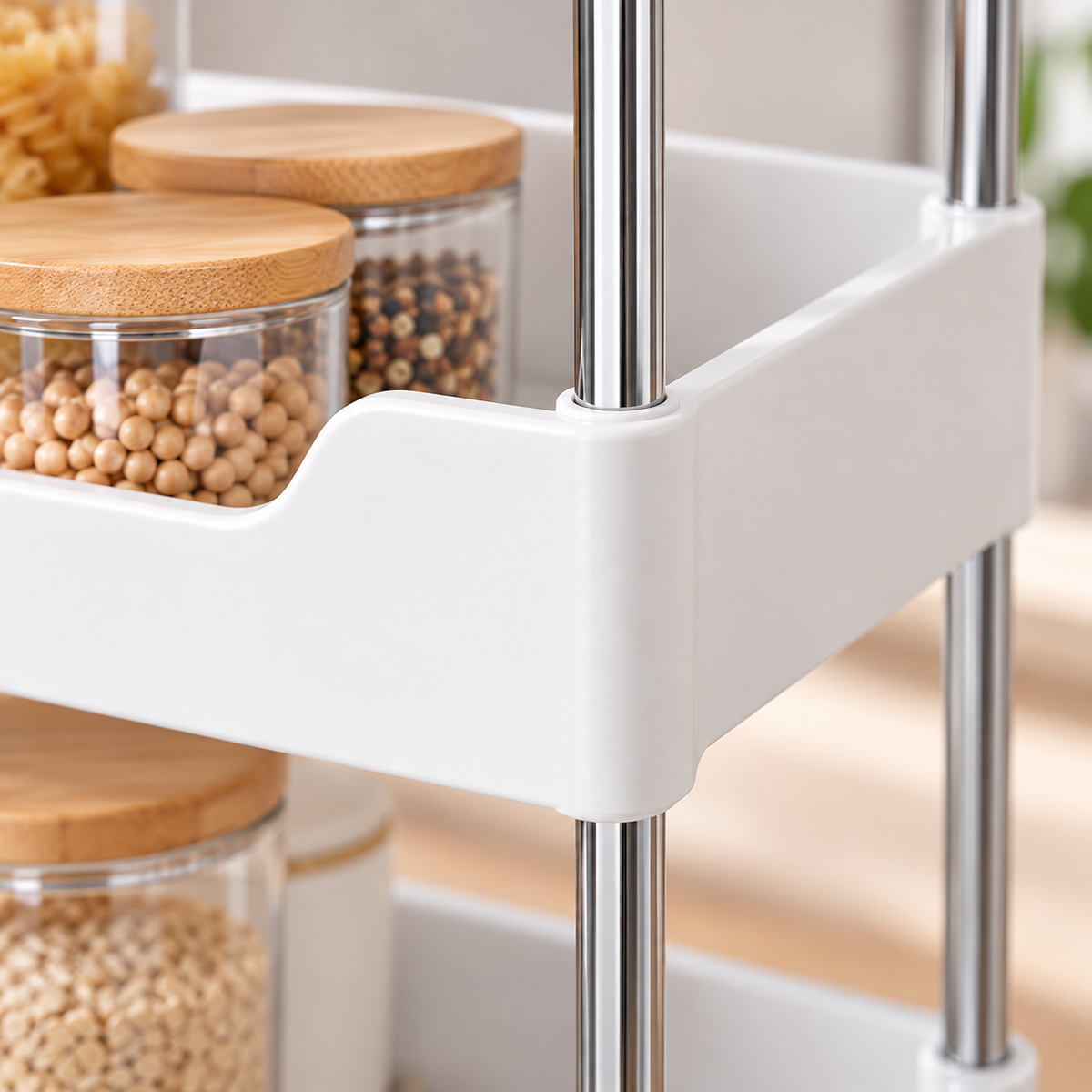 Carrito organizador blanco con cuatro niveles — detalle