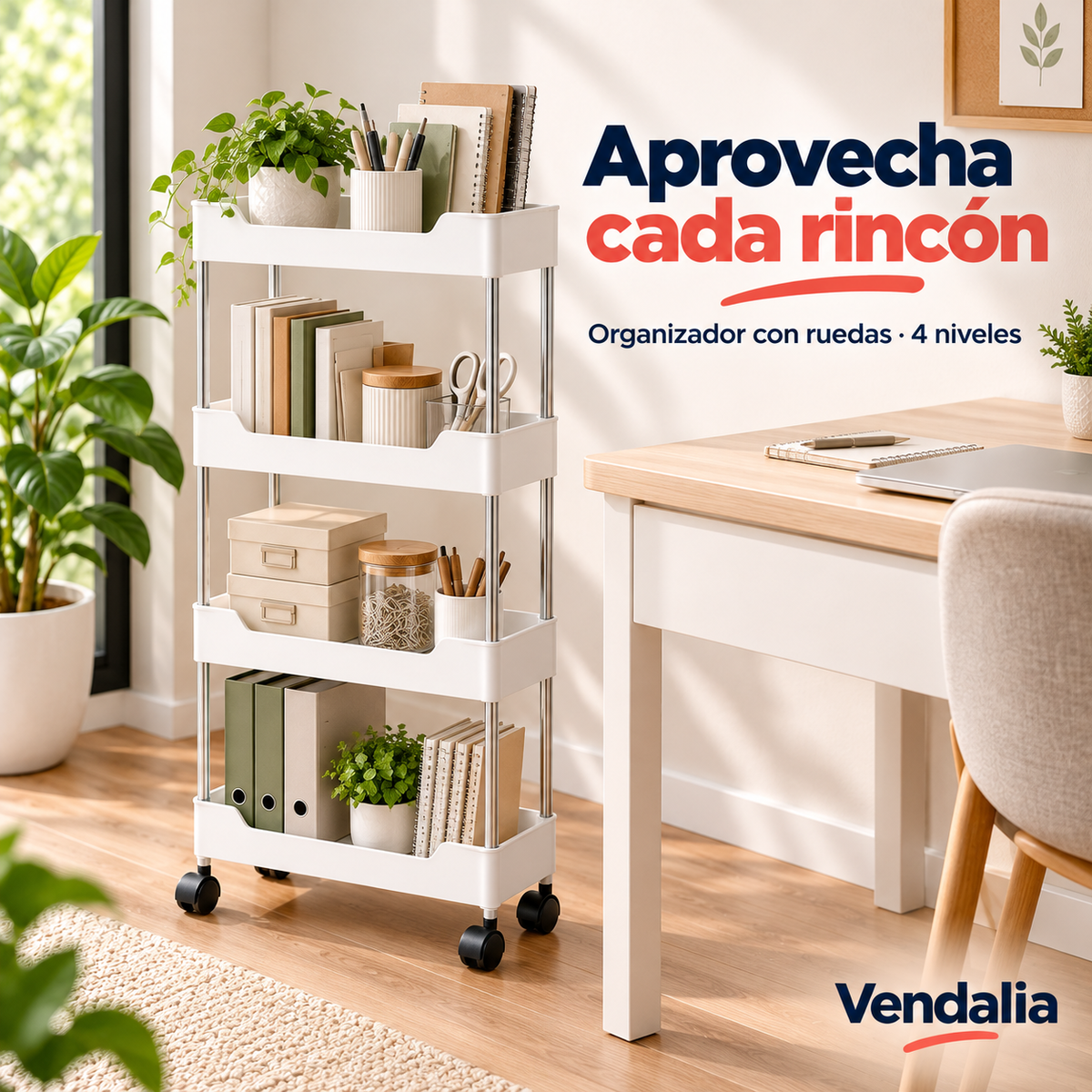 Carrito organizador blanco con cuatro niveles — portada Vendalia