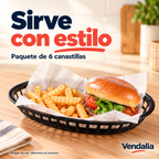 Canastillas negras para servir alimentos, paquete de seis. Vendalia.