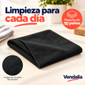 Paño negro de microfibra; muestra de una pieza del paquete de diez.