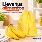 Bolsa térmica amarilla con cierre de cordón, 25 × 35 cm. Vendalia.