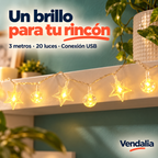 Tramo de serie de estrellas y bolitas LED cálidas de 3 metros — Vendalia