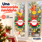 Vinil de Santa con corona colocado en una ventana doble.