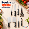 Juego de ocho piezas de cuchillos y utensilios · portada Vendalia