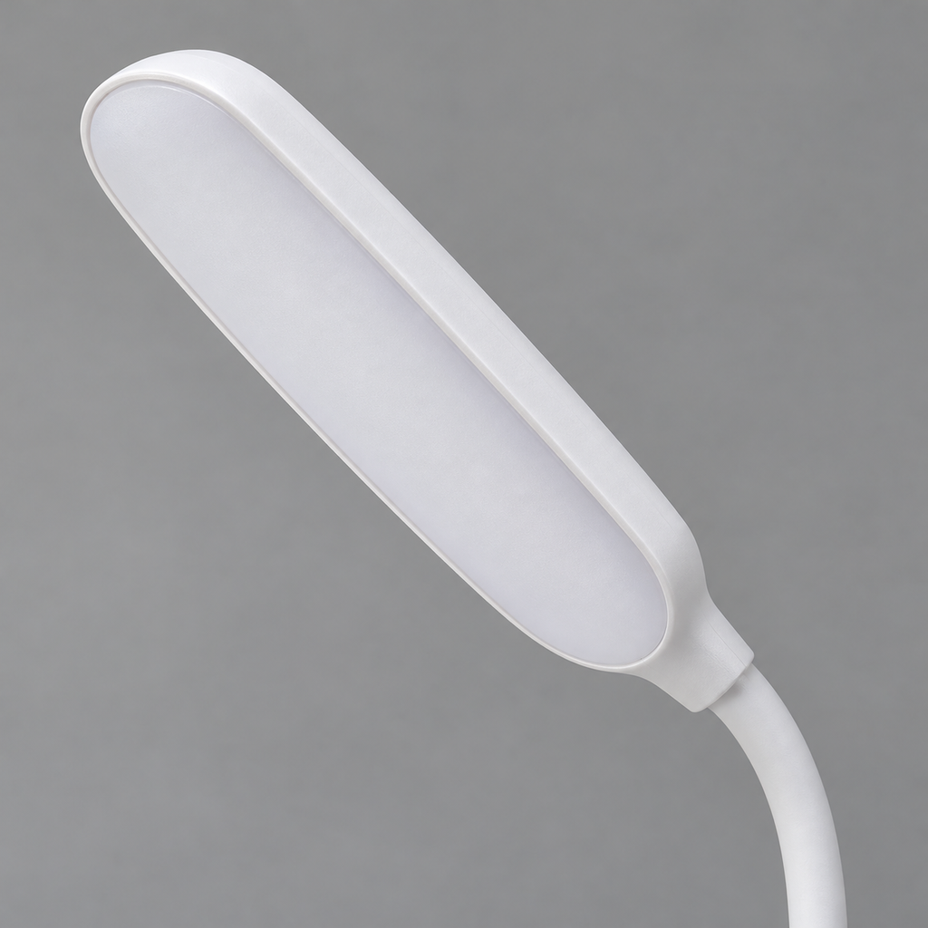 Lámpara LED blanca con pinza — detalle