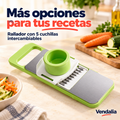 Rallador verde y blanco con cinco cuchillas intercambiables. Vendalia.