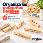 Pinzas de bambú natural 20 Pinzas · Portada Vendalia · SKU 52012