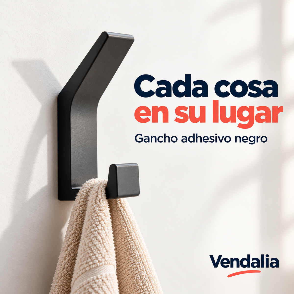 Gancho adhesivo negro mate — portada Vendalia
