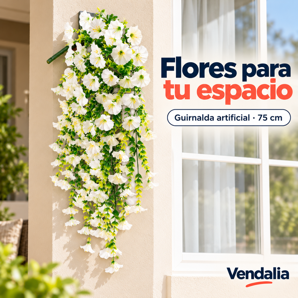 Guirnalda de flores blancas artificiales de 75 cm — portada Vendalia