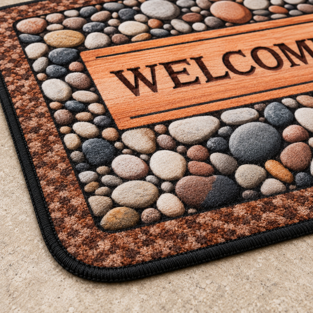 Tapete Welcome con estampado de piedras — detalle