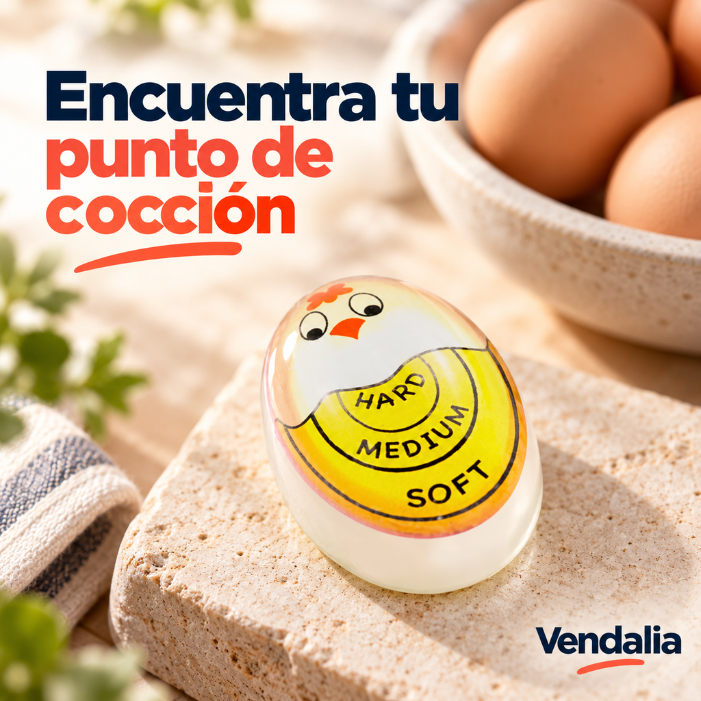 Medidor de cocción para huevos con diseño de pollito · portada Vendalia