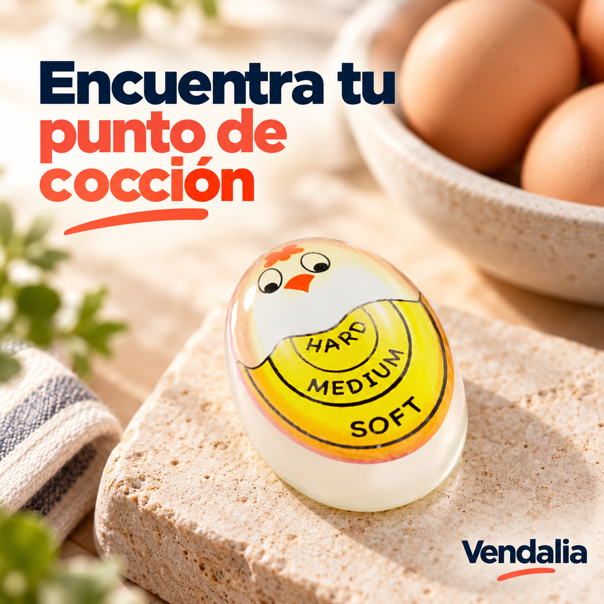 Medidor de cocción para huevos con diseño de pollito · portada Vendalia