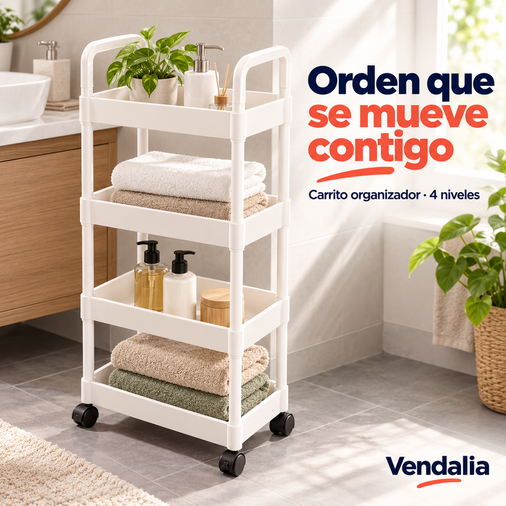 Carrito organizador blanco de cuatro niveles — portada Vendalia