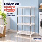 Estante blanco de cuatro niveles con postes metálicos — portada Vendalia