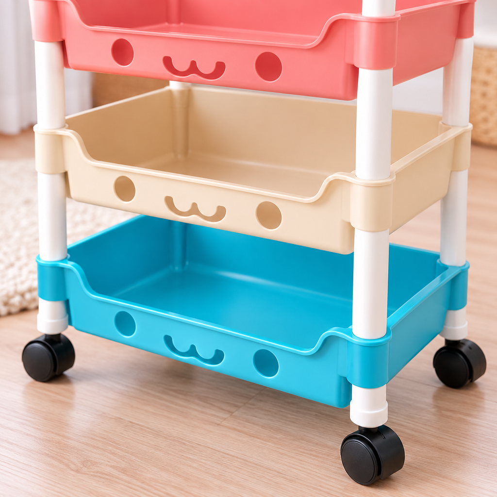 Carrito organizador de tres niveles en colores — detalle