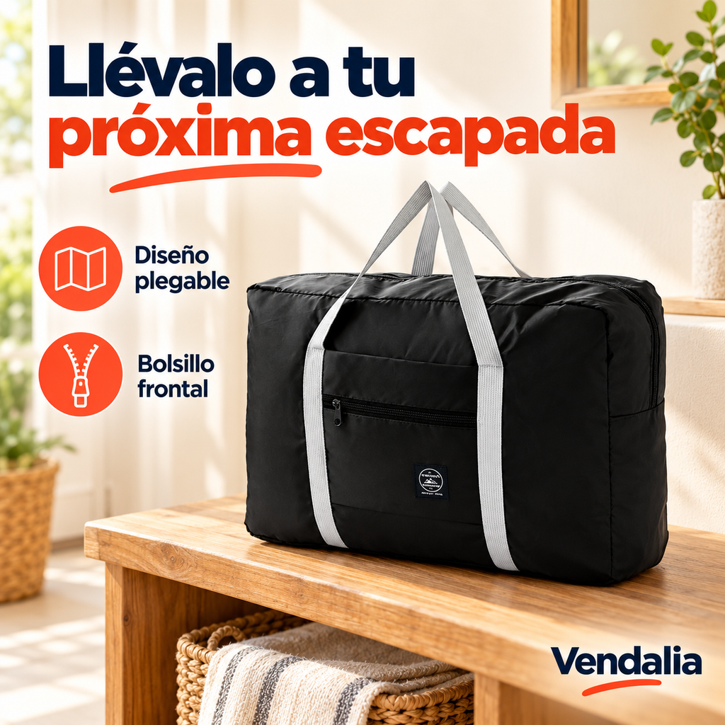 Bolso de viaje plegable negro — portada Vendalia — SKU 52608