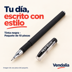 Vendalia — 52609 — plumas TEST 2 de tinta negra; muestra del paquete de 10 piezas