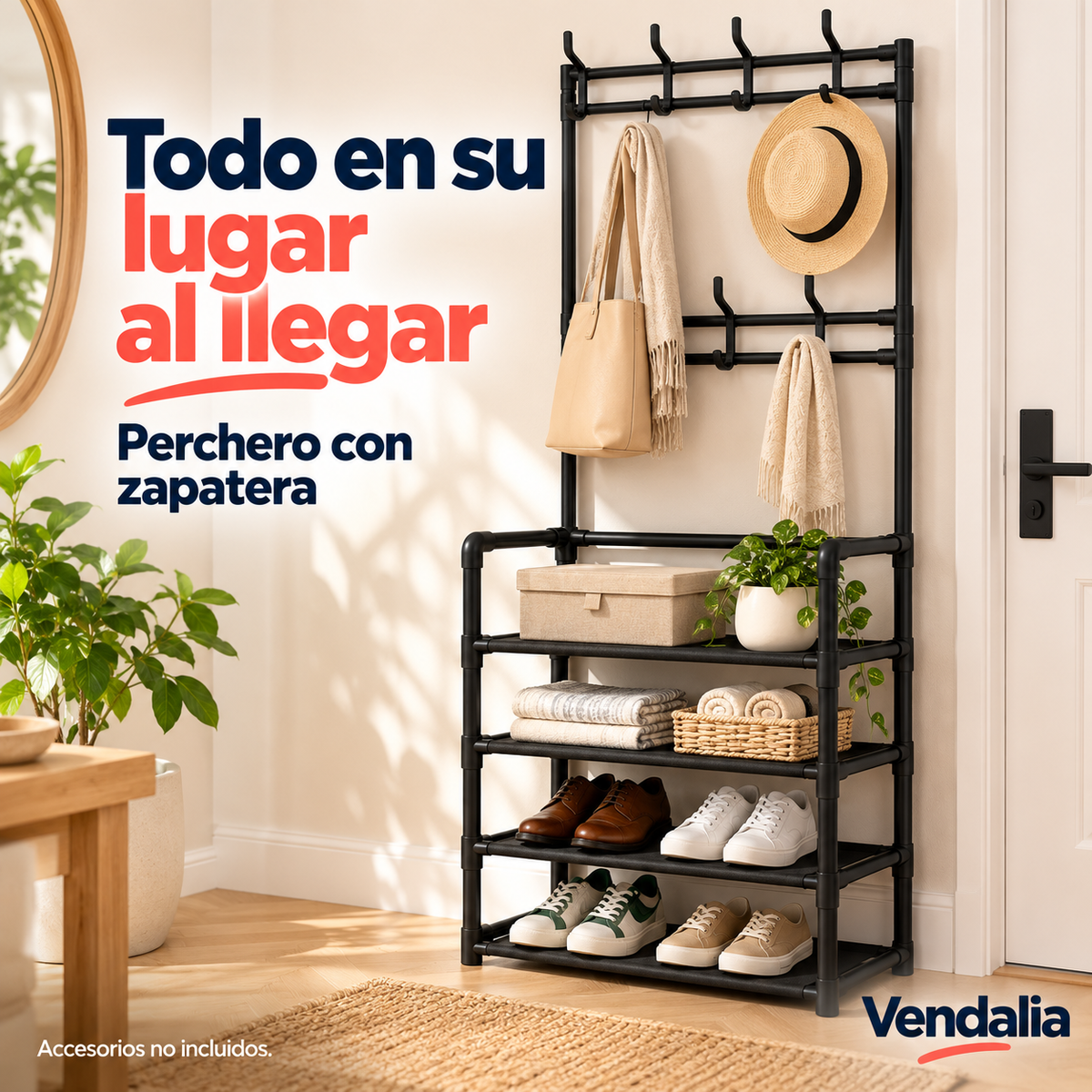 Perchero negro con cuatro repisas — portada Vendalia