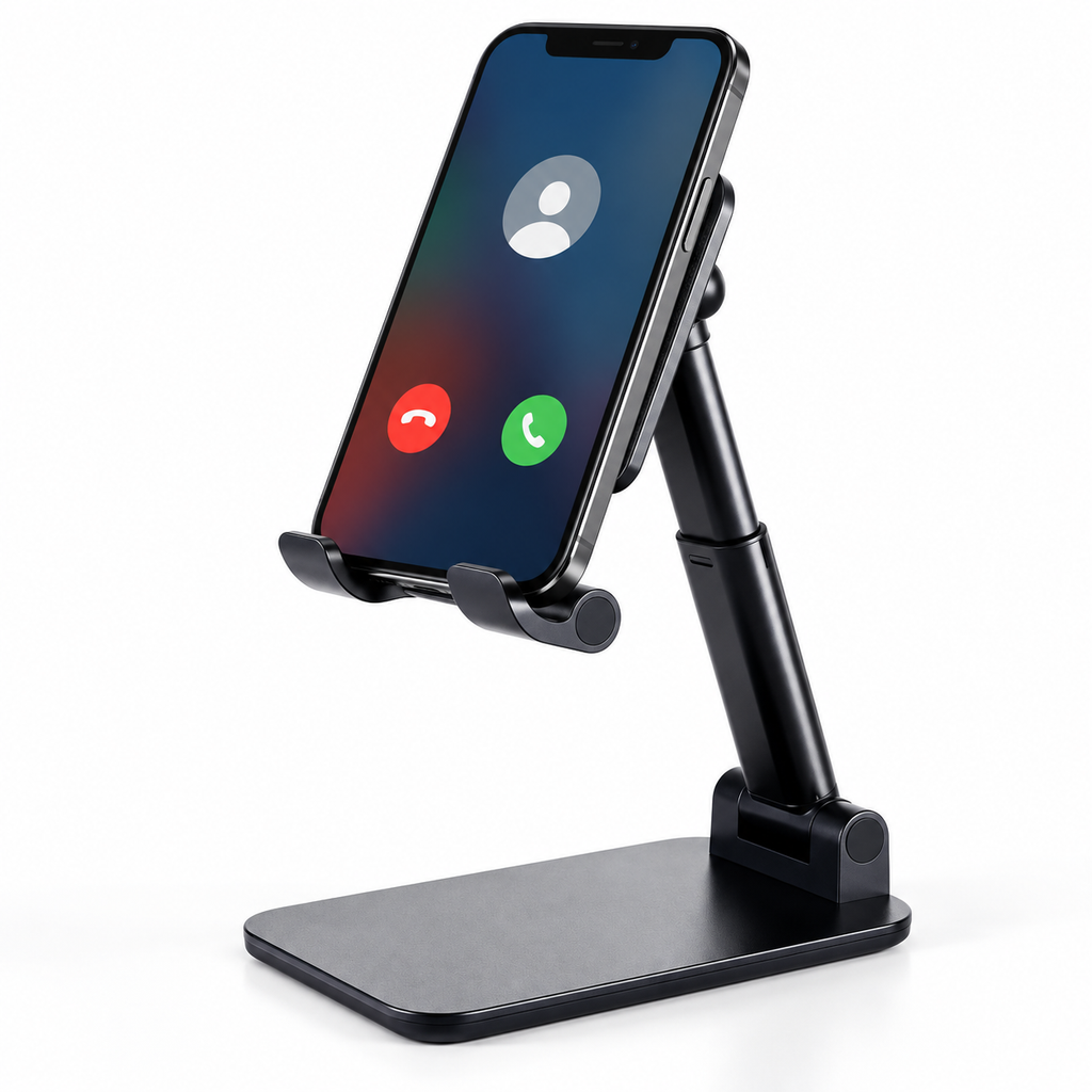 Ejemplo de uso del soporte de escritorio con un teléfono, no incluido.