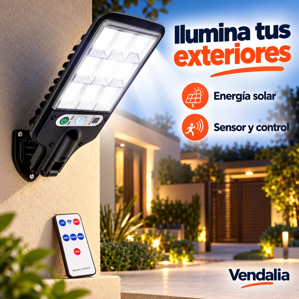 Portada Vendalia de Lámpara Solar LED con Sensor y Control