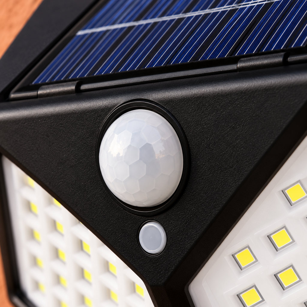 Lámpara solar negra con sensor de movimiento — detalle