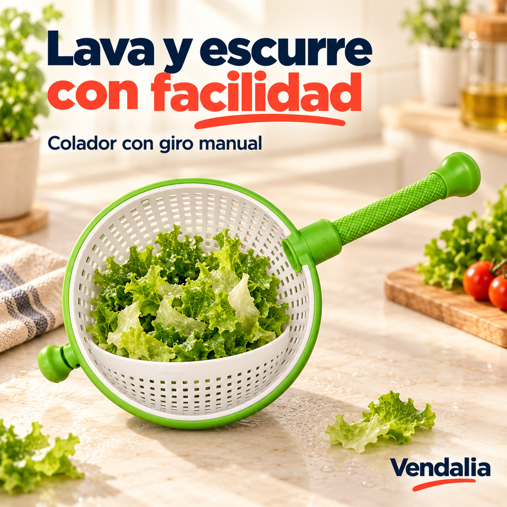 Centrífuga manual con colador verde y blanco — Vendalia
