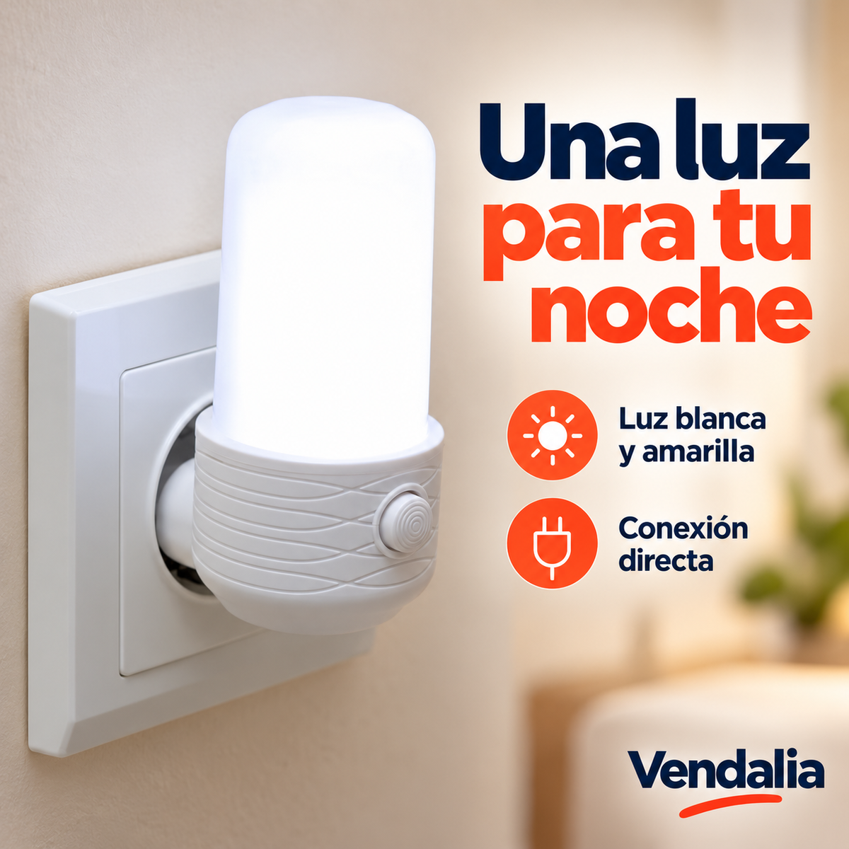 Portada Vendalia de Luz nocturna LED 2 en 1