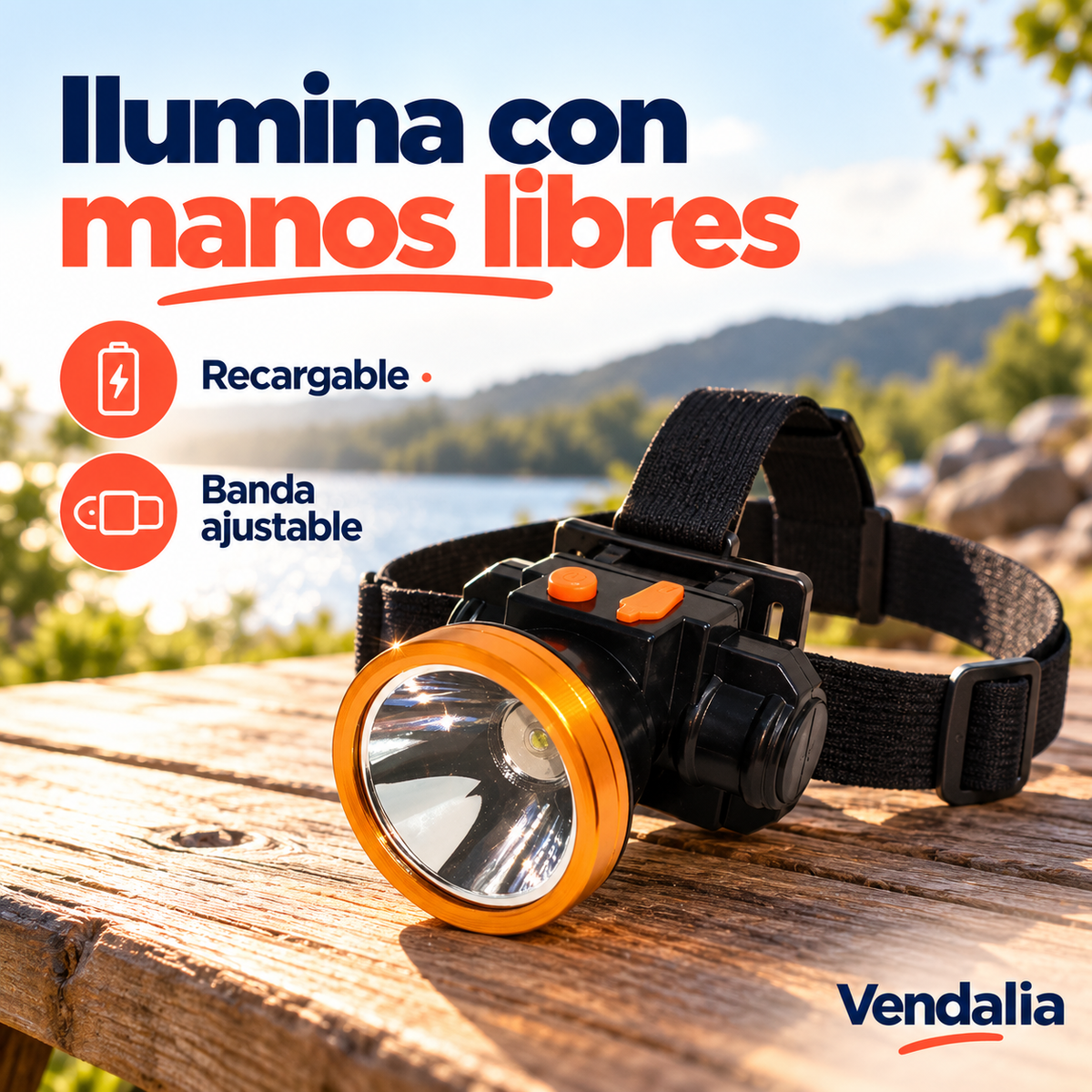 Portada Vendalia de Lámpara frontal LED con banda ajustable