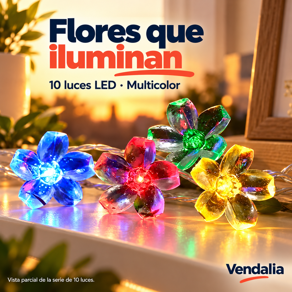 Portada Vendalia de Serie de luces LED con flores multicolor